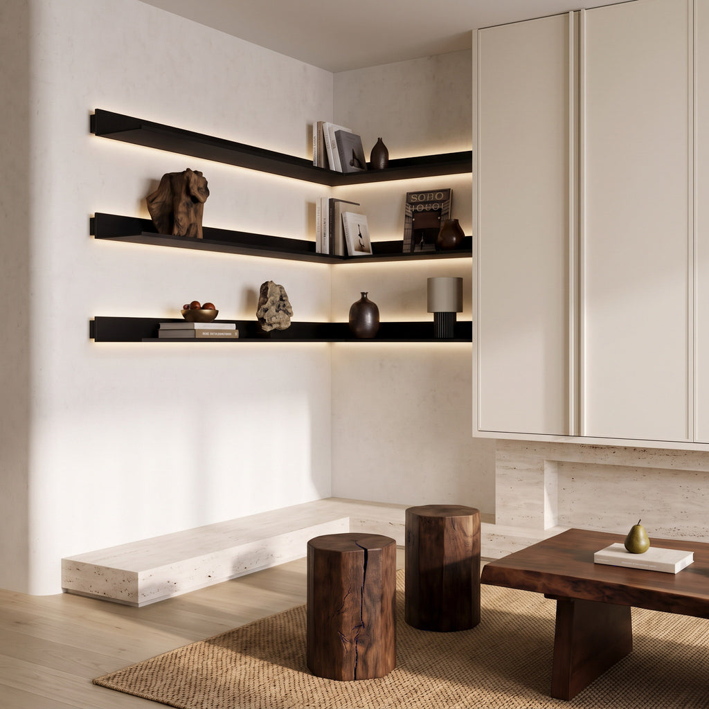 L-Shaped LED Aluminum Floating Shelf Inward - Celeste’s Interiors - Thoughtfully Made for Your Home.