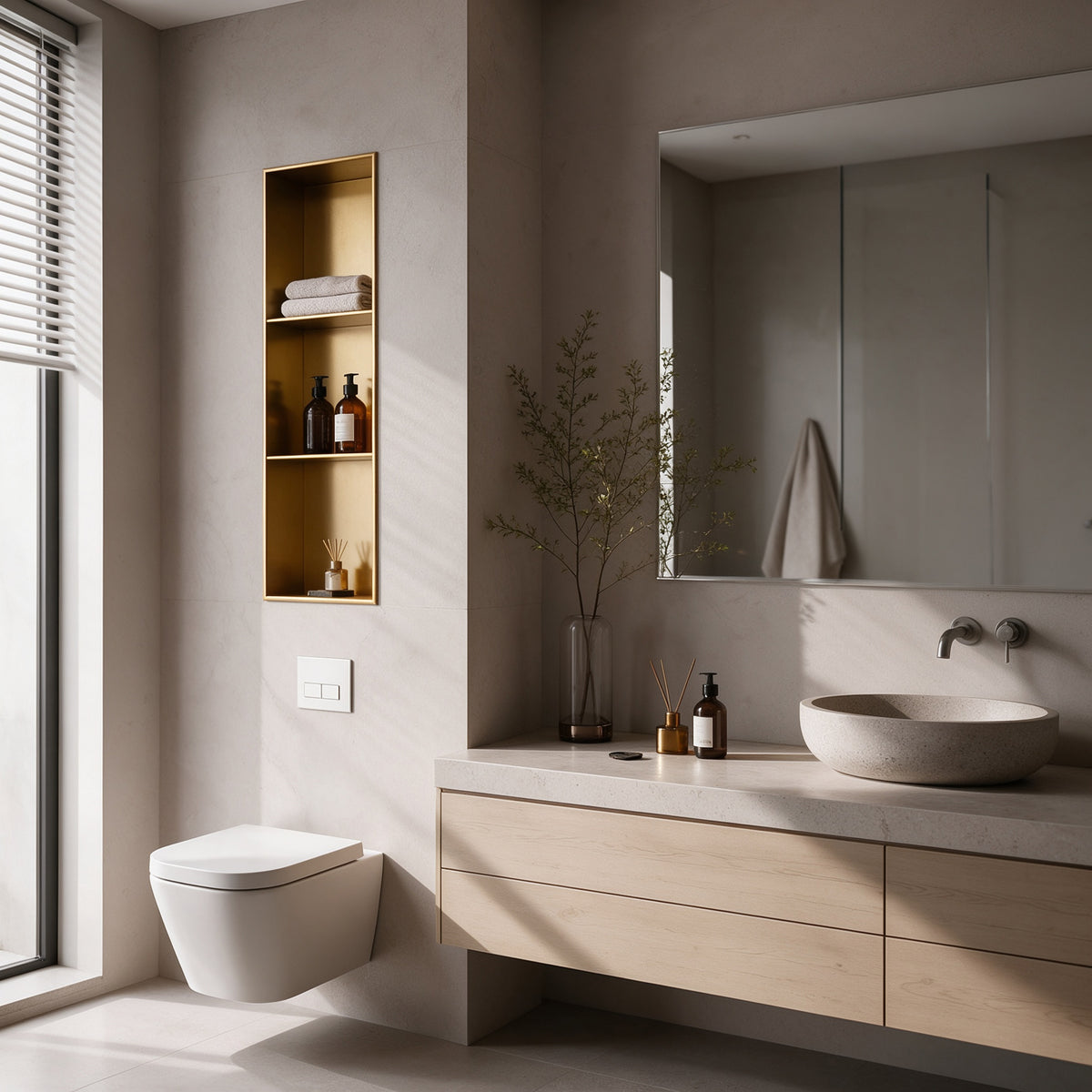Modern Custom Stainless Steel Wall Niche - Celeste’s Interiors - Thoughtfully Made for Your Home.