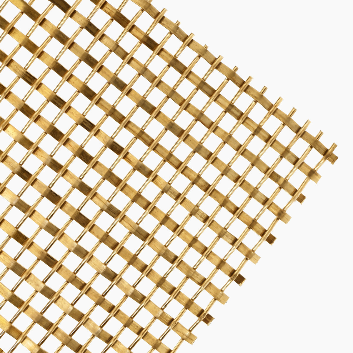 Close-up of decorative wire mesh panel WG0007 showing flat and round wires interlocked in a warm-toned metal finish